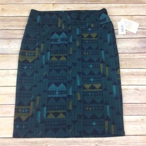LuLaRoe womens size medium Cassie skirt textured blue gold geometric print